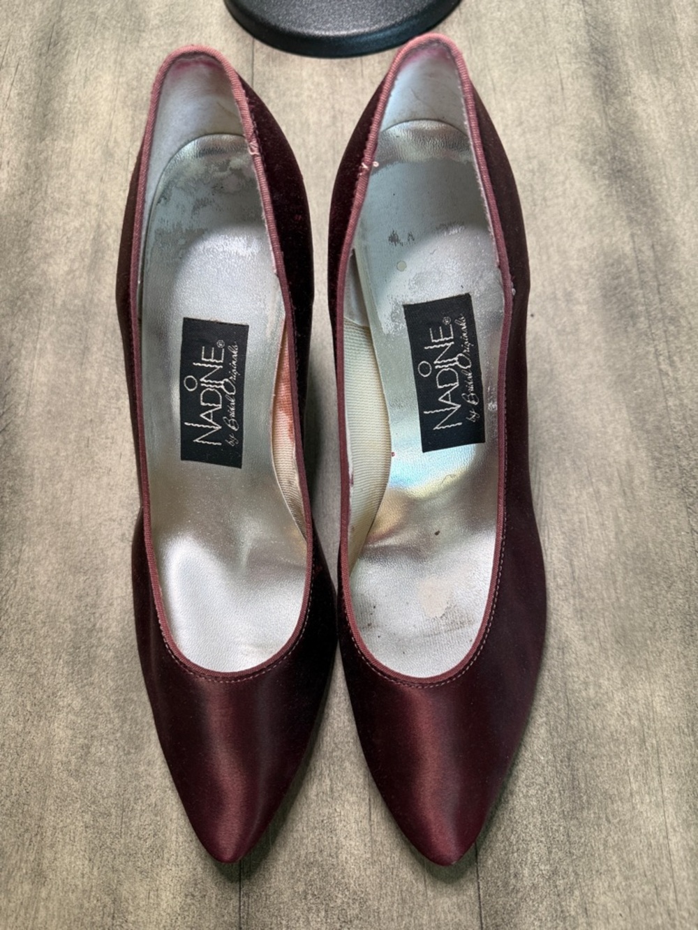 Burgundy Satin Pointed Toe Heels